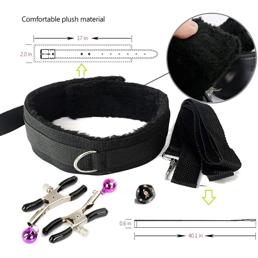 BDSM Bondage Kits PU Leather Restraint Set Handcuffs Collar Masks Silicone Mouth Plug Sex Toys for Women Couples SM Adult Games