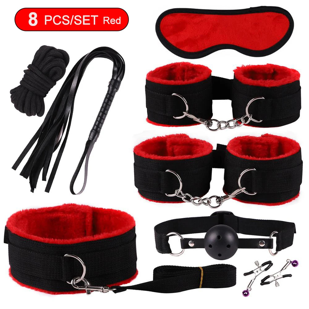 BDSM Bondage Kits PU Leather Restraint Set Handcuffs Collar Masks Silicone Mouth Plug Sex Toys for Women Couples SM Adult Games