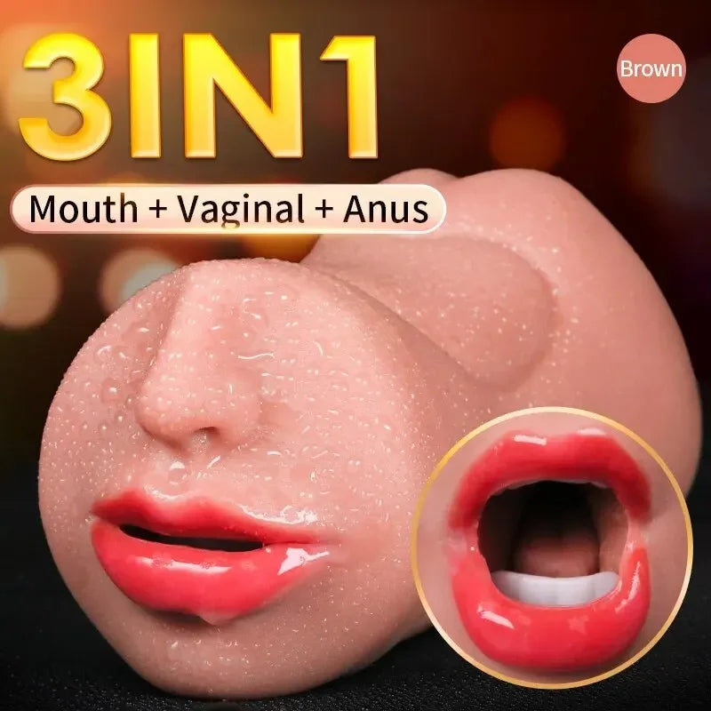3 in 1 Artificial Vagina Male Masturbator Cup Realistic Real Oral Anal Clitoris Silicone Masturbation Blowjob Sex Toys for Men