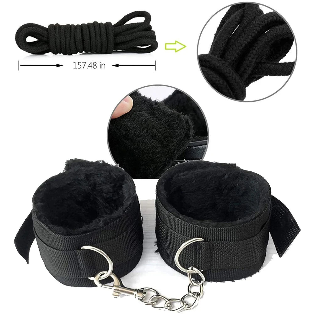 BDSM Bondage Kits PU Leather Restraint Set Handcuffs Collar Masks Silicone Mouth Plug Sex Toys for Women Couples SM Adult Games